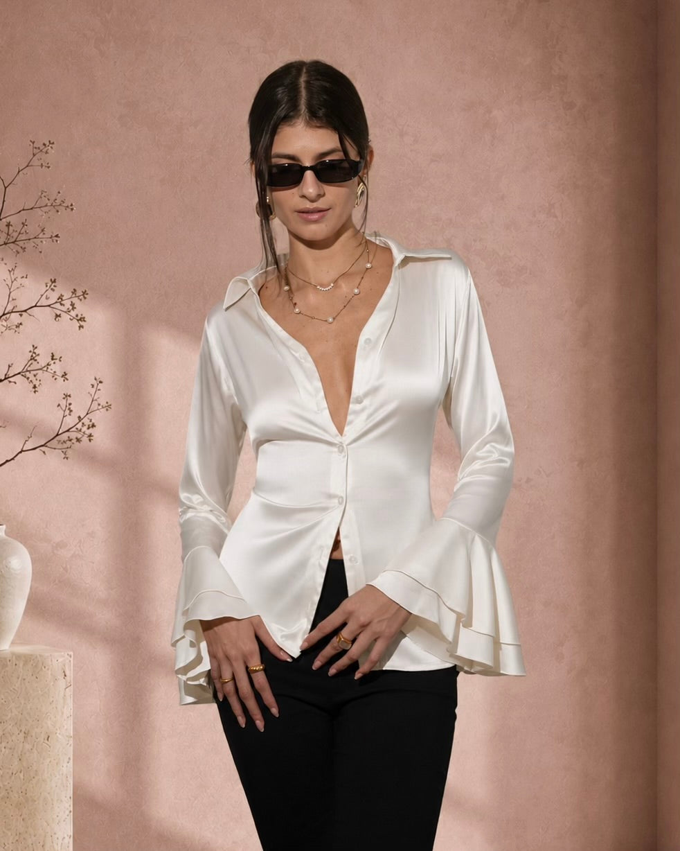 Camille Silk Shirt - Cloud Dancer