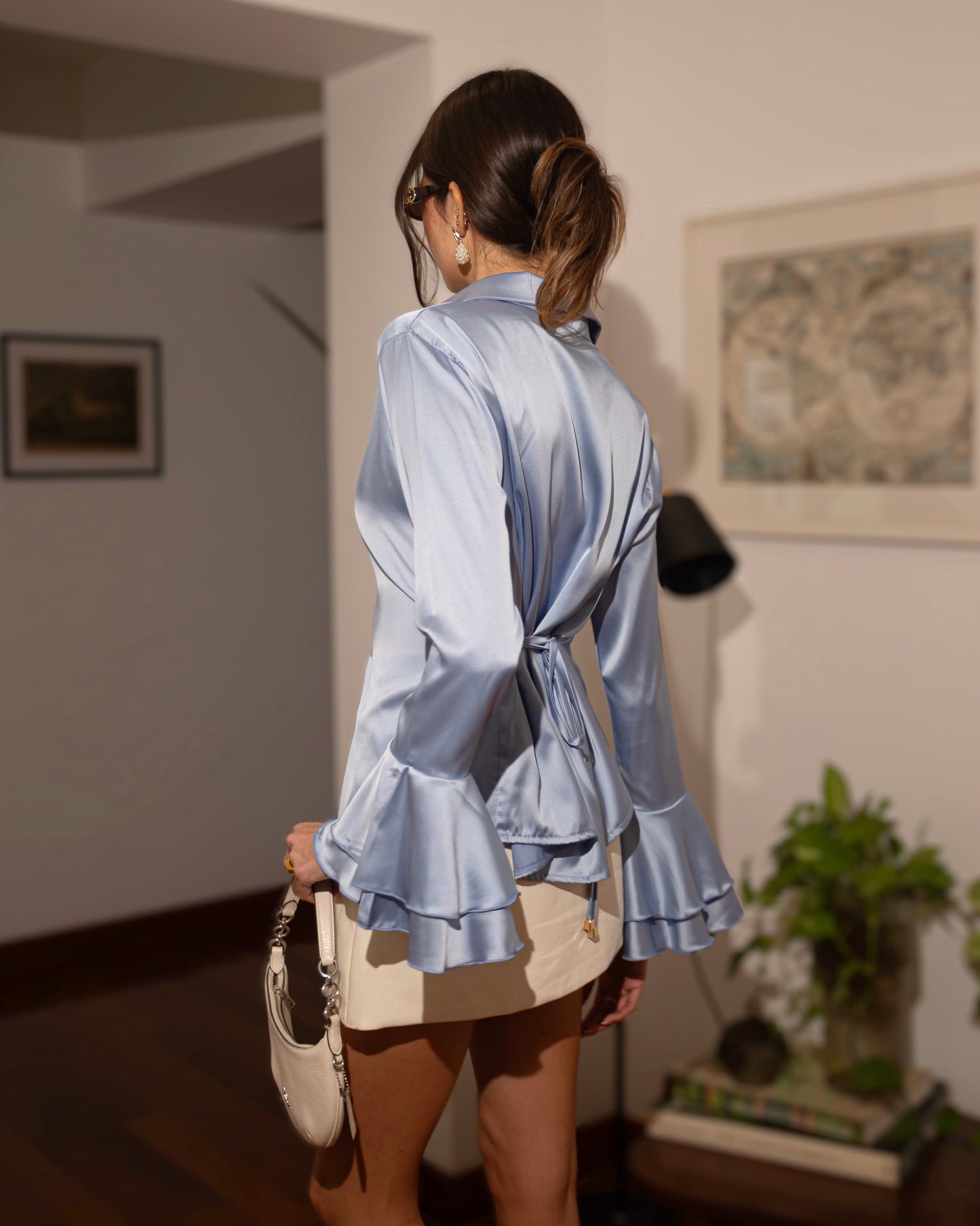 Camille Silk Shirt - Ice Blue